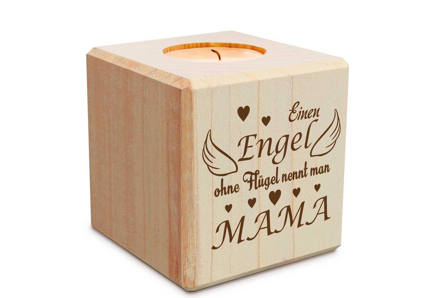 GRAVURZEILE Teelichthalter aus Holz - Einen Engel ohne Flügel nennt man Mama - 7,8 x 7,8 x 8 cm (1 St., Teelichthalter aus Holz), schönes Geschenk zum Muttertag von GRAVURZEILE