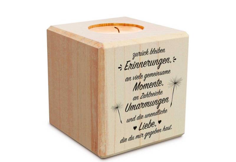 GRAVURZEILE Teelichthalter mit Gravur aus Holz - Grabschmuck - Trauergeschenk - Trauerlicht, - zurück bleiben Erinnerungen von GRAVURZEILE