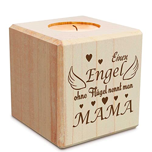 GRAVURZEILE Teelichthalter mit UV-Druck aus Holz für Mama - Einen Engel ohne Flügel... - Persönliches Geschenk für Mama zum Geburtstag oder Muttertag - Muttertagsgeschenk - Würfel: 8x8cm von GRAVURZEILE