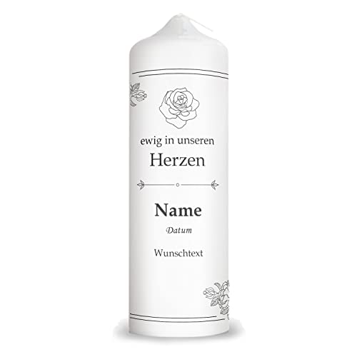 GRAVURZEILE Bedruckte Kerze - Vintage Rosen - Personalisierte Kerze mit eigenen Namen, Datum & Wunschtext - Trauerkerze zur Beerdigung oder als Andenken - Hochwertige Stumpenkerze Weiß 250/80 mm GRAVURZEILE Bedruckte Kerze - Vintage Rosen - Personalisierte Kerze mit eigenen Namen, Datum & Wunschtext - Trauerkerze zur Beerdigung oder als Andenken - Hochwertige Stumpenkerze Weiß 250/80 mm von GRAVURZEILE