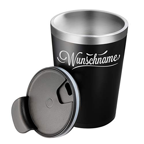 GRAVURZEILE Trinkbecher LED mit Wunschname - Leuchtet bei Berührung - Personalisierte Geschenke - Coffe to go Becher - Thermobecher Isolierbecher Kaffeebecher von GRAVURZEILE