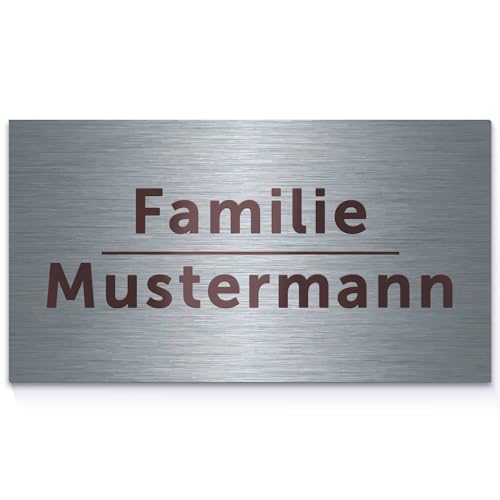 GRAVURZEILE Türschild mit Gravur - Edelstahl Namensschild - Personalisiert mit versch. Motiven & Größen - Wetterfest - 1mm Edelstahl gebürstet & geschliffen - für Briefkasten & Haustür von GRAVURZEILE