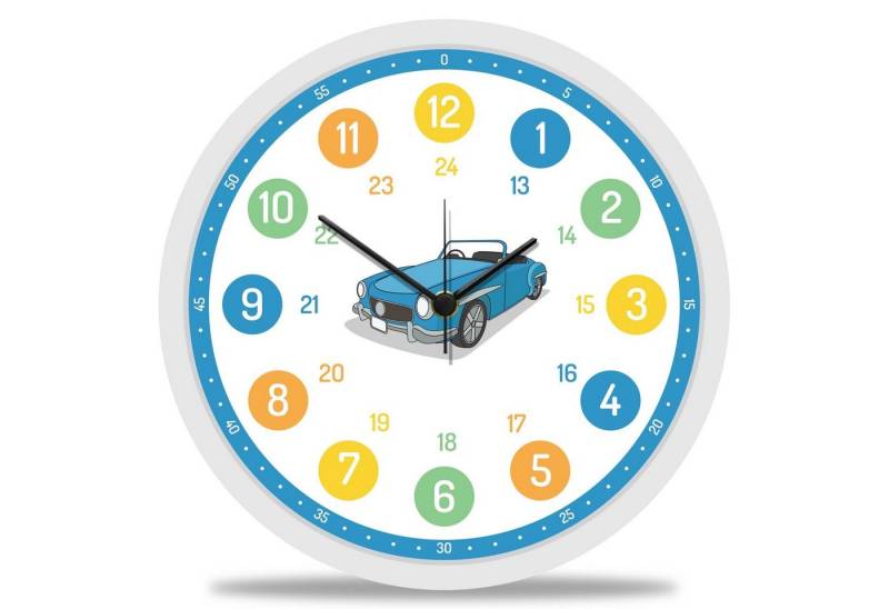 GRAVURZEILE Wanduhr GRAVURZEILE Wanduhr Kinder Auto Motiv -Geräuscharme Kinderwanduhr von GRAVURZEILE