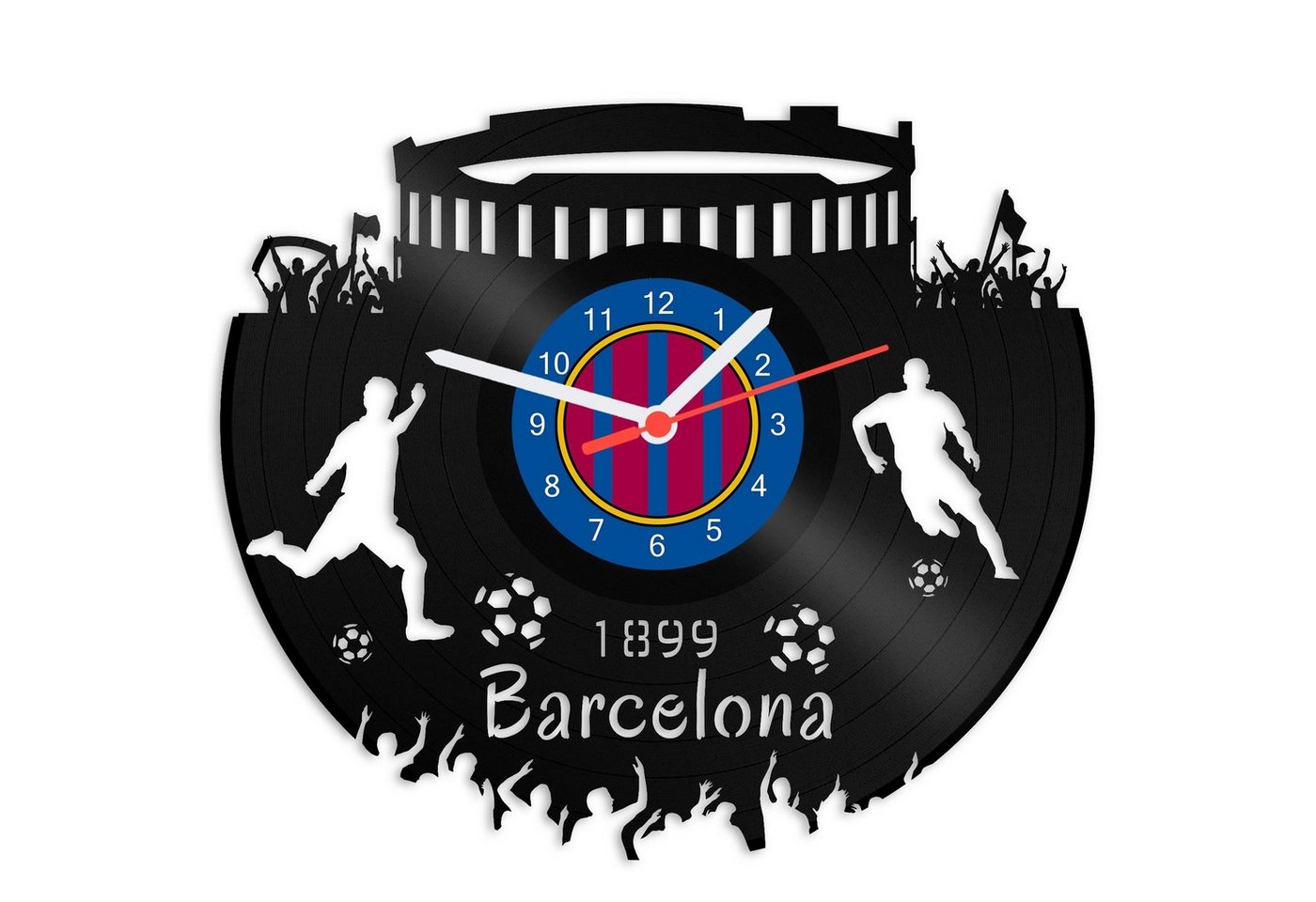 GRAVURZEILE Wanduhr Schallplattenuhr Barcelona - 100% Vereinsliebe - Fußball - von GRAVURZEILE