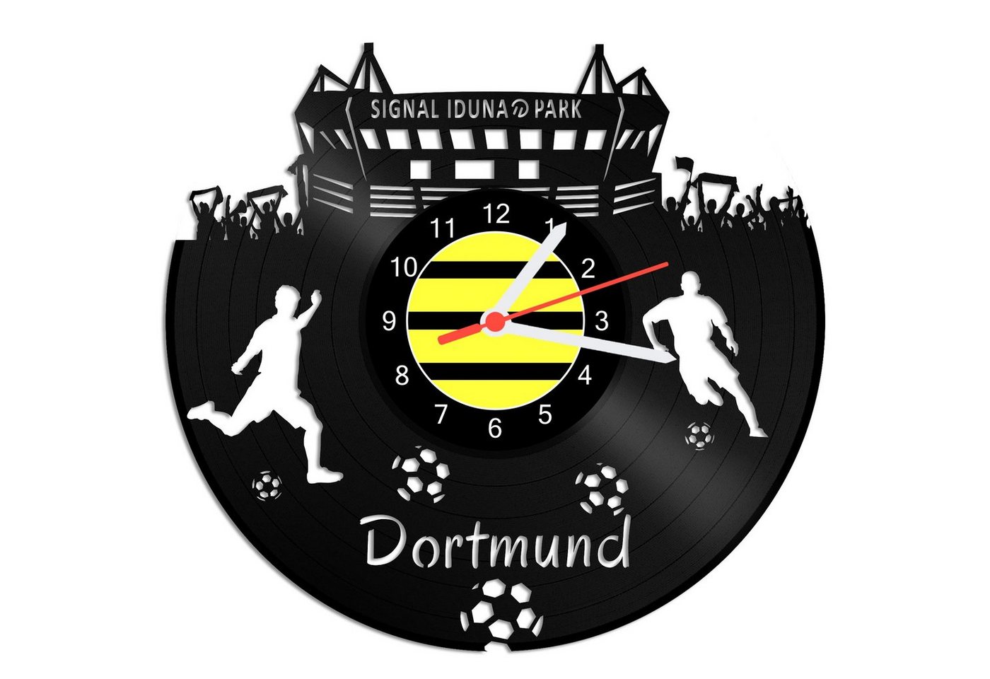 GRAVURZEILE Wanduhr Schallplattenuhr Dortmund - 100% Vereinsliebe - Fußball - von GRAVURZEILE