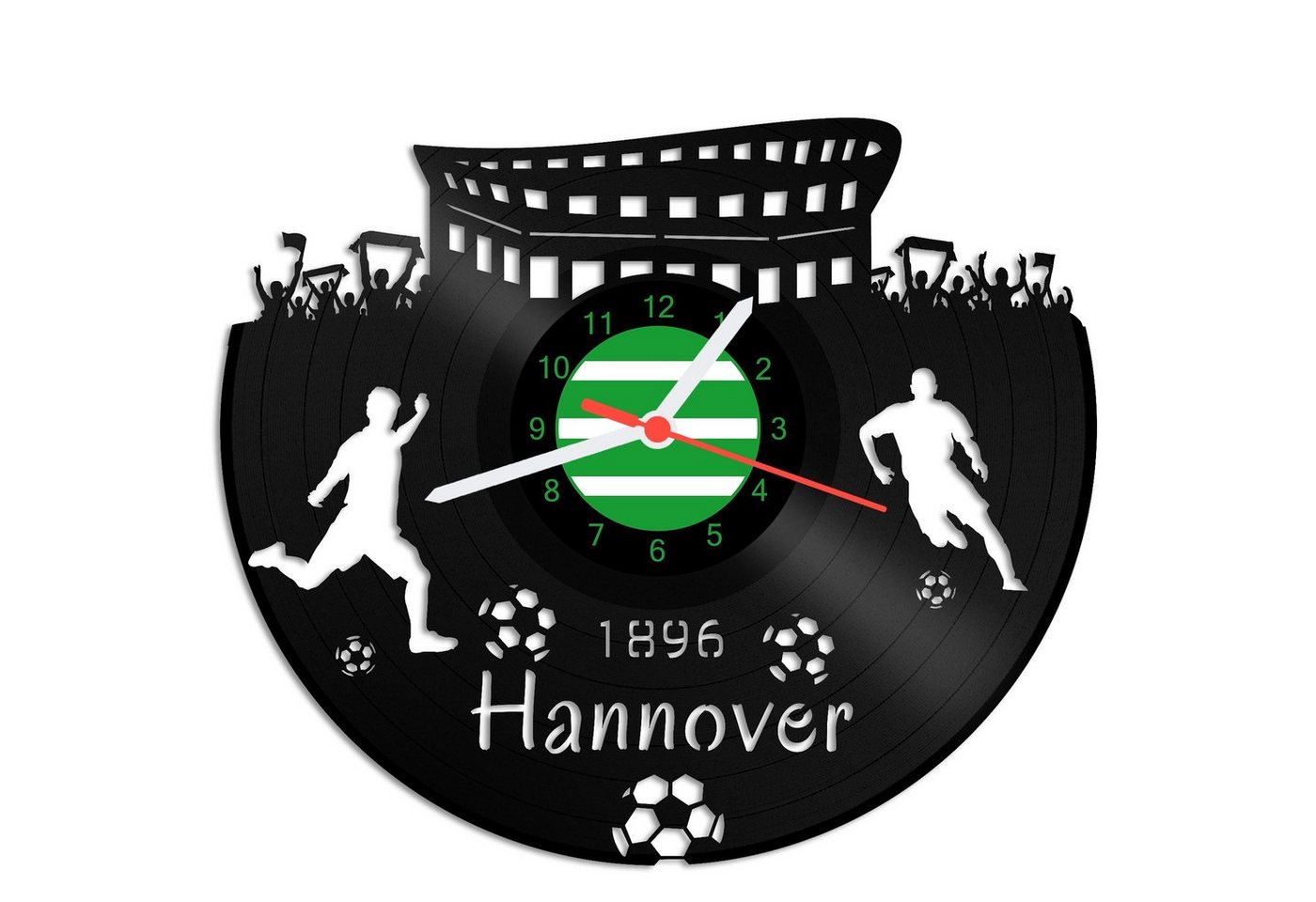 GRAVURZEILE Wanduhr Schallplattenuhr Hannover - 100% Vereinsliebe - Fußball - von GRAVURZEILE