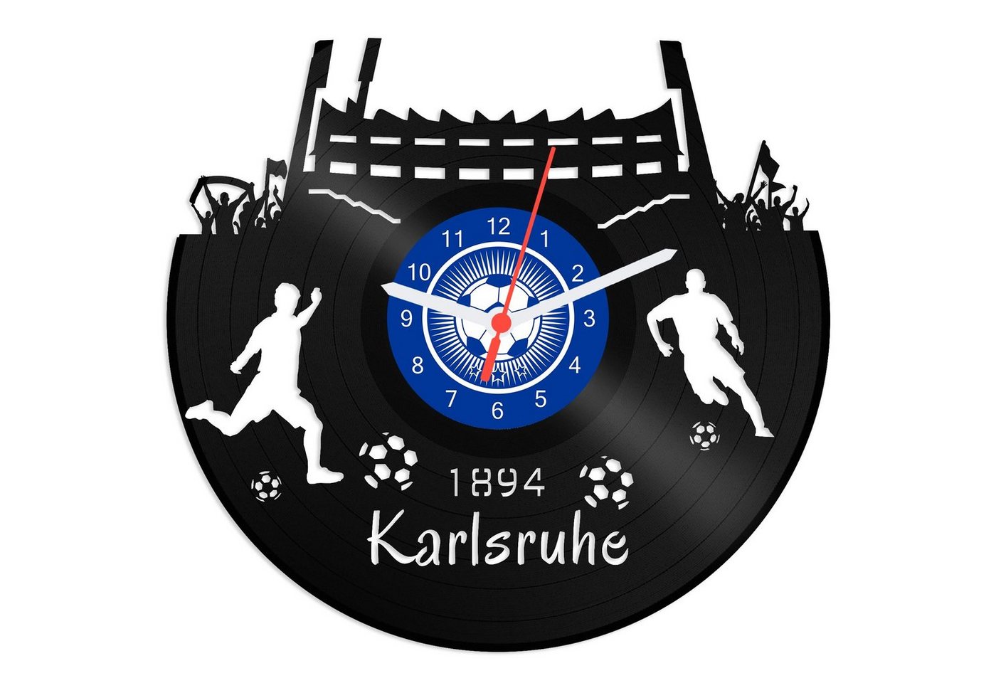 GRAVURZEILE Wanduhr Schallplattenuhr Karlsruhe - 100% Vereinsliebe - Fußball - von GRAVURZEILE