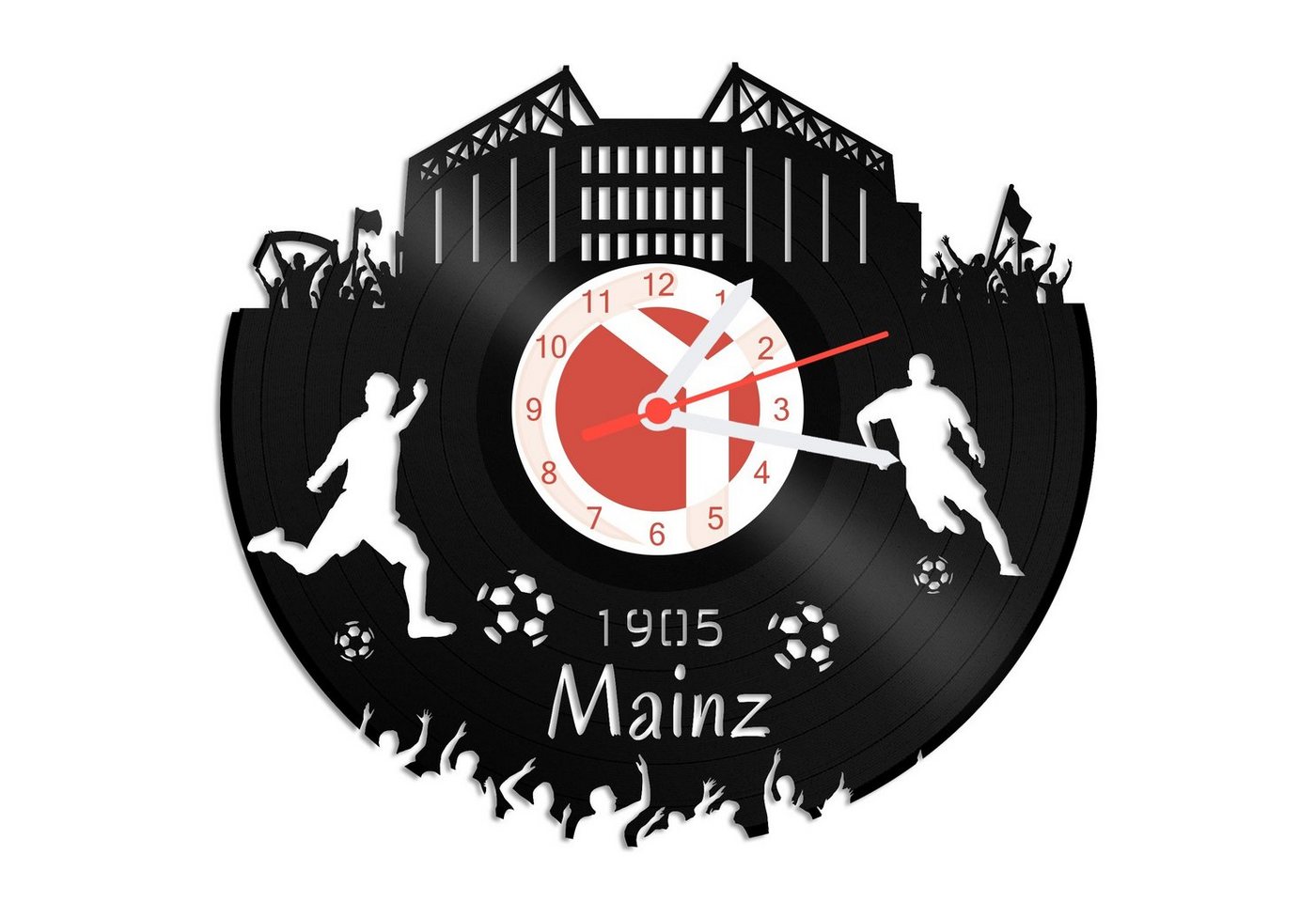 GRAVURZEILE Wanduhr Schallplattenuhr Mainz - 100% Vereinsliebe - Fußball - von GRAVURZEILE