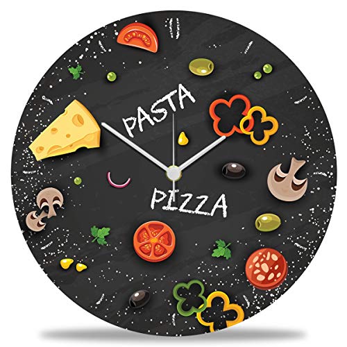 GRAVURZEILE Wanduhr aus Holz Pizza & Pasta - 100% Lautlos kein Ticken absolut geräuschlos - 30 cm Ø - Design Wanduhren für Wohnzimmer Schlafzimmer & Küche von GRAVURZEILE