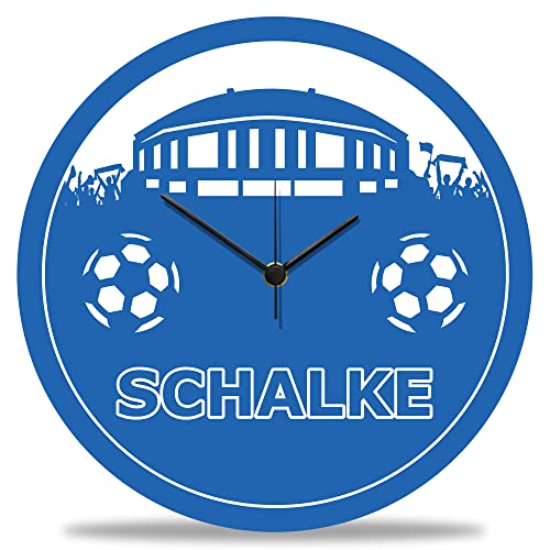 GRAVURZEILE Wanduhr aus Holz - Vereinsliebe Schalke - 100% Lautlos kein Ticken absolut geräuschlos - 30 cm Ø - Design Wanduhren für Wohnzimmer Schlafzimmer & Küche von GRAVURZEILE