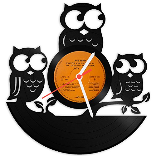 GRAVURZEILE Wanduhr aus Vinyl Schallplattenuhr „Eule“ Upcycling Design Uhr Wand-Deko Vintage-Uhr Wand-Dekoration Retro-Uhr Made in Germany von GRAVURZEILE