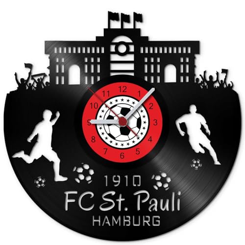 GRAVURZEILE Wanduhr aus Vinyl - Schallplattenuhr FC St. Pauli Vereinsliebe - Handmade Vintage-Uhr - Wanddekoration im Retro-Design für Fußballfans - Geschenk für Sie & Ihn - Made in Germany von GRAVURZEILE