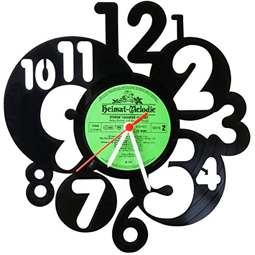GRAVURZEILE Wanduhr aus Vinyl Schallplattenuhr Runde Zahlen Upcycling Design Uhr Wand-Deko Vintage-Uhr Wand-Dekoration Retro-Uhr Made in Germany von GRAVURZEILE