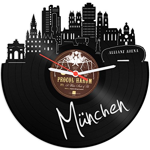 GRAVURZEILE Schallplattenuhr - Skyline München - Wanduhr aus gegossenem Vinyl mit Stadt Skyline 30 cm - Upcycling Design-Uhr Wand-Deko Vintage-Uhr Wand-Dekoration Retro-Uhr - Made in Germany von GRAVURZEILE