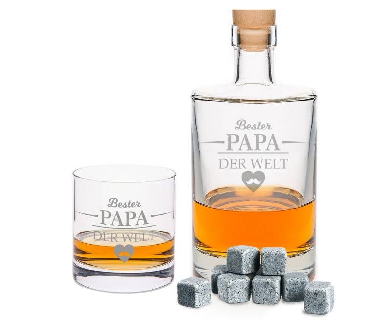GRAVURZEILE Whiskyglas Set mit Gravur - Glas, Karaffe und Kühlsteine - Bester Papa der Welt, Geschenkset / Geschenke für Männer zum Vatertag und Geburtstag von GRAVURZEILE