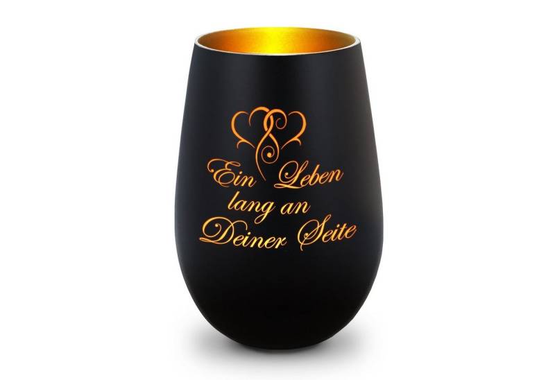 GRAVURZEILE Windlicht aus Glas mit Gravur - Ein Leben lang an deiner Seite - Dekoration (Schwarz/Gold), Geschenke für Frauen und Männer zum Geburtstag und weitere Anlässe von GRAVURZEILE