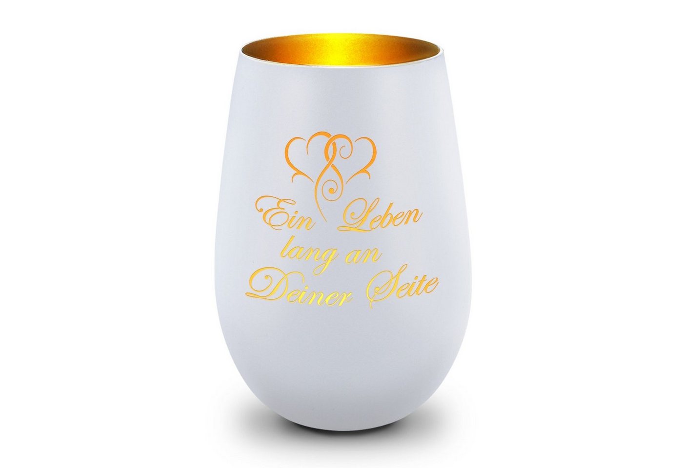 GRAVURZEILE Windlicht aus Glas mit Gravur - Ein Leben lang an deiner Seite - Dekoration (Weiß/Gold), Geschenke für Frauen und Männer zum Geburtstag und weitere Anlässe von GRAVURZEILE