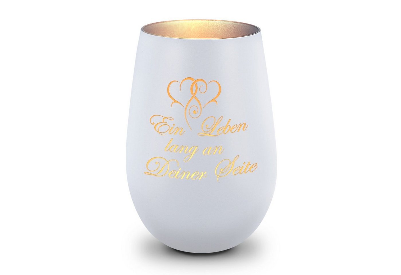 GRAVURZEILE Windlicht aus Glas mit Gravur - Ein Leben lang an deiner Seite - Dekoration (Weiß/Silber), Geschenke für Frauen und Männer zum Geburtstag und weitere Anlässe von GRAVURZEILE