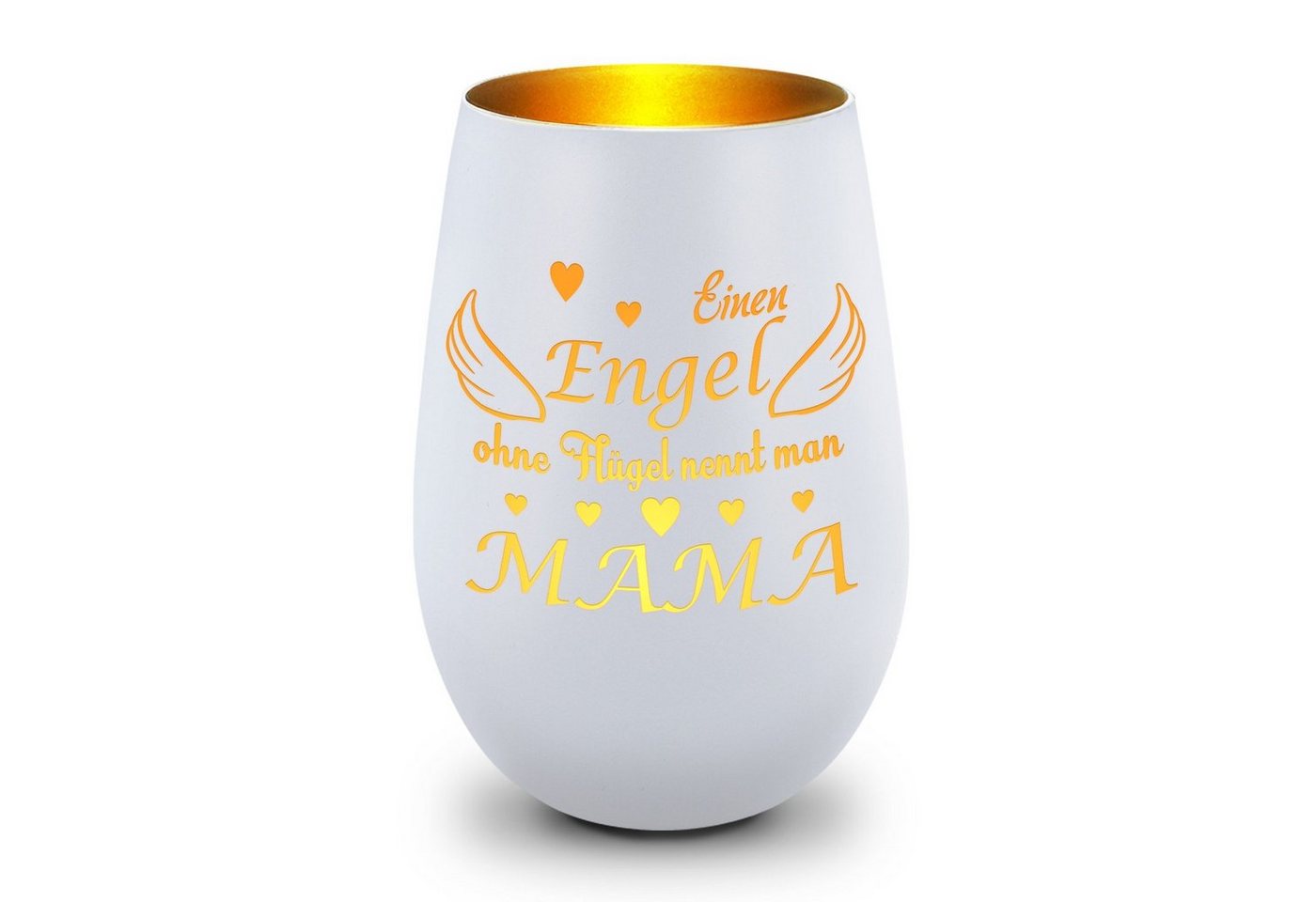 GRAVURZEILE Windlicht aus Glas mit Gravur - Einen Engel ohne Flügel nennt man Mama - Deko (Weiß/Gold), Geschenke für Frauen und Männer zum Geburtstag und weitere Anlässe von GRAVURZEILE