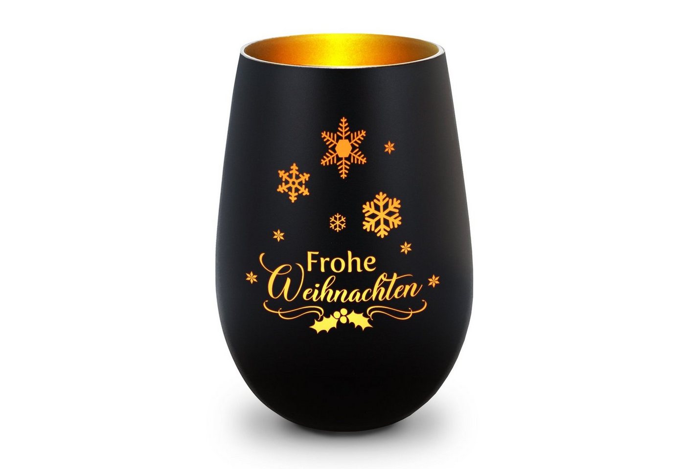 GRAVURZEILE Windlicht aus Glas mit Gravur - Frohe Weihnachten Schneeflocke - Weihnachtsdeko (Schwarz/Gold), Geschenke für Frauen und Männer zum Geburtstag und weitere Anlässe von GRAVURZEILE