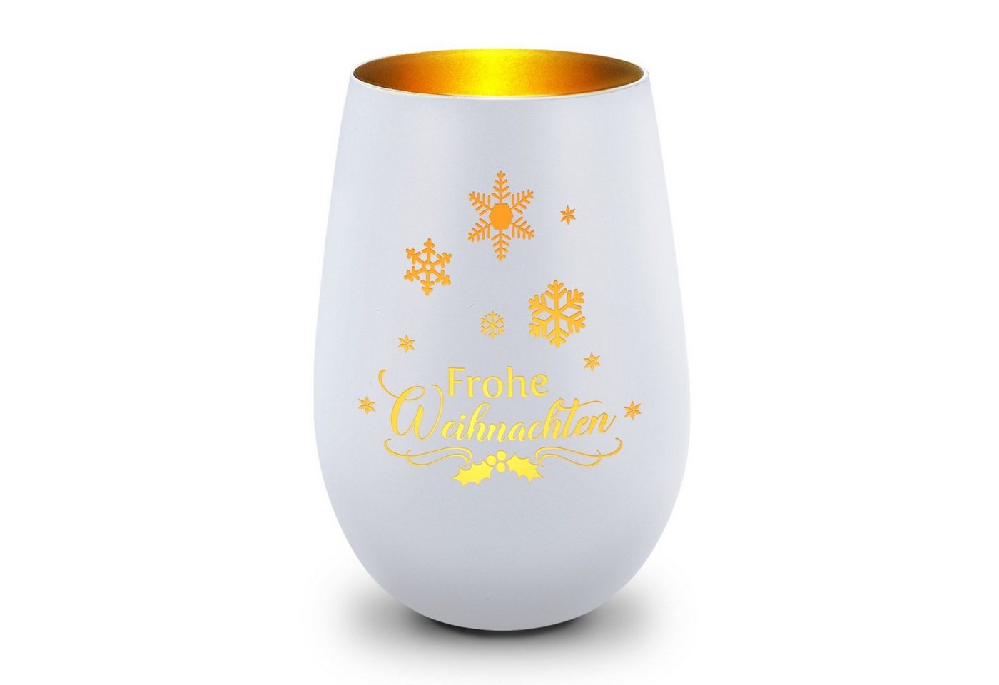 GRAVURZEILE Windlicht aus Glas mit Gravur - Frohe Weihnachten Schneeflocke - Weihnachtsdeko (Weiß/Gold), Geschenke für Frauen und Männer zum Geburtstag und weitere Anlässe von GRAVURZEILE