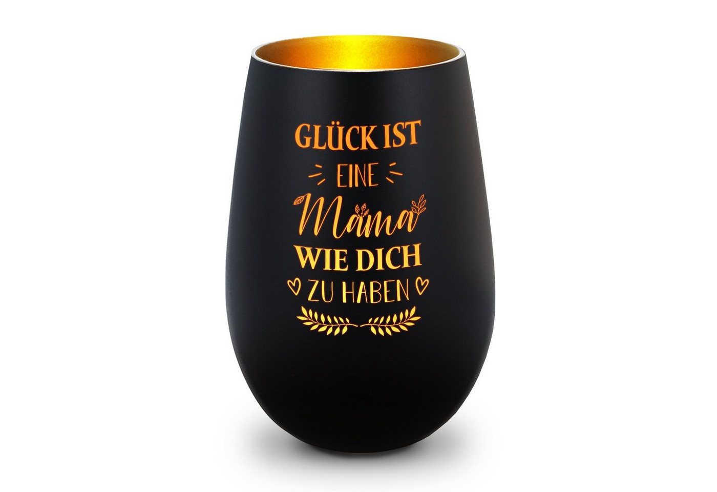 GRAVURZEILE Windlicht aus Glas mit Gravur - Glück ist eine Mama wie Dich zu haben - Deko (Schwarz/Gold), Geschenke für Frauen und Männer zum Geburtstag und weitere Anlässe von GRAVURZEILE