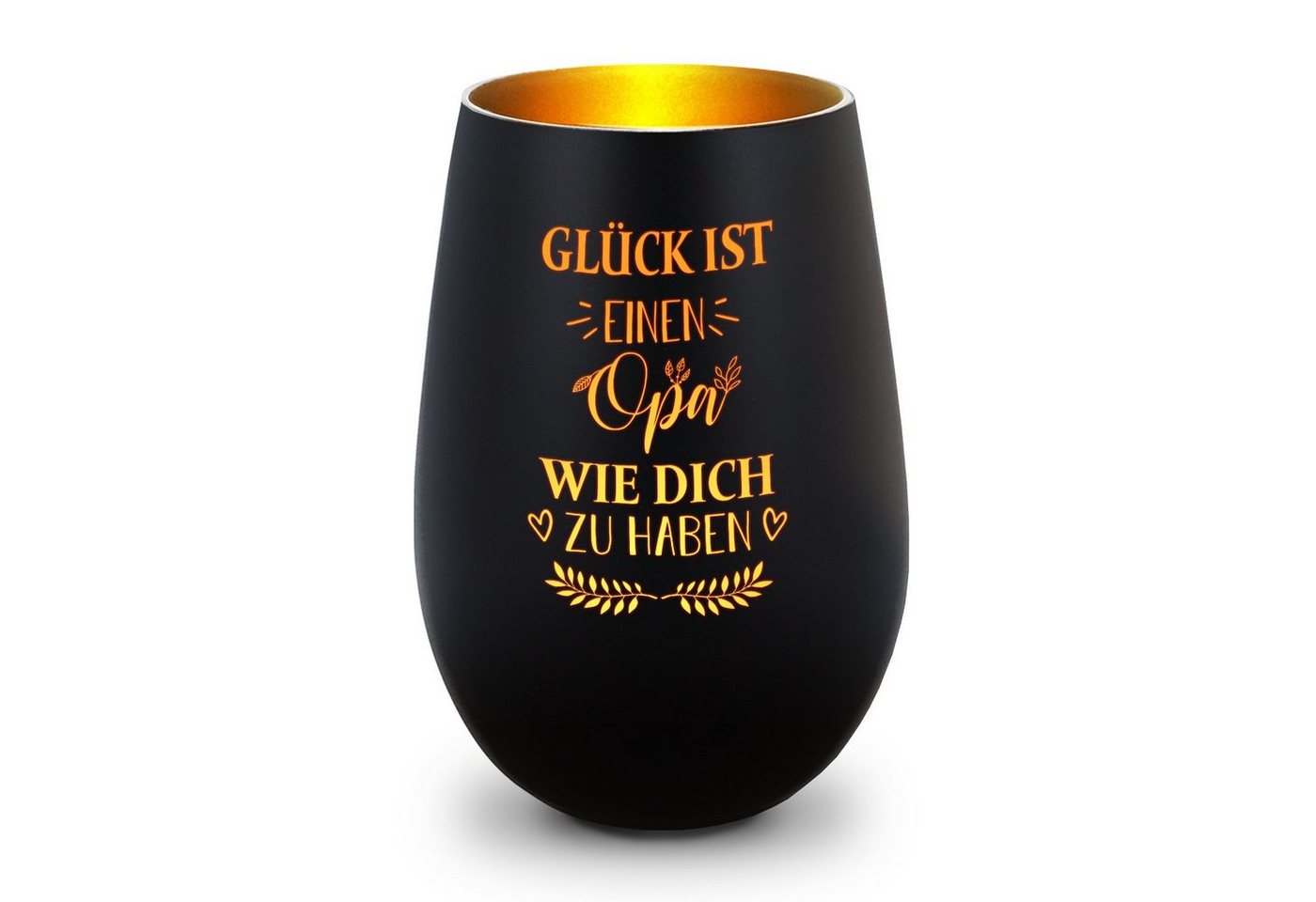 GRAVURZEILE Windlicht aus Glas mit Gravur - Glück ist einen Opa wie Dich zu haben - Deko (Schwarz/Gold), Geschenke für Frauen und Männer zum Geburtstag und weitere Anlässe von GRAVURZEILE