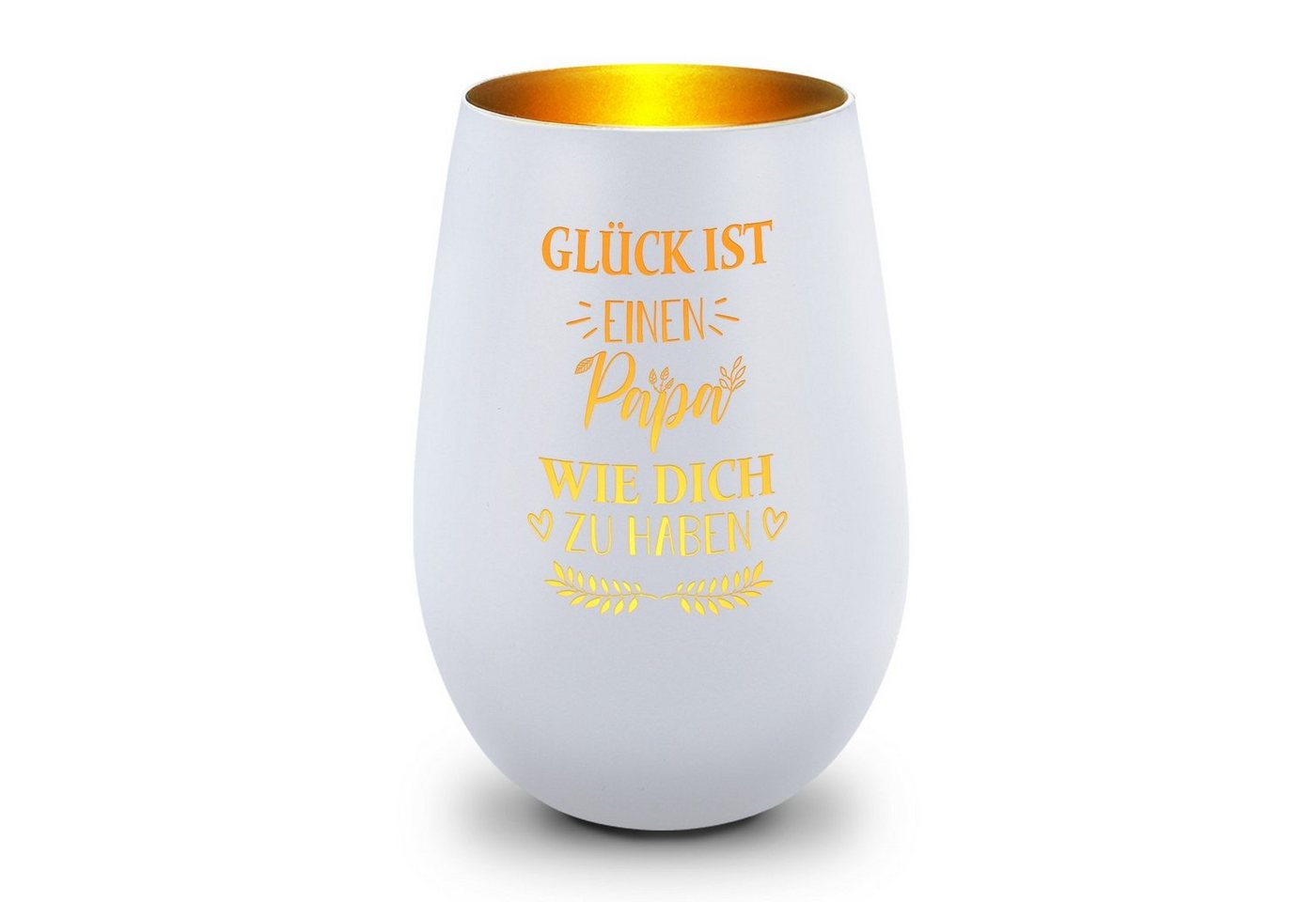 GRAVURZEILE Windlicht aus Glas mit Gravur - Glück ist einen Papa wie Dich zu haben - Deko (Weiß/Gold), Geschenke für Frauen und Männer zum Geburtstag und weitere Anlässe von GRAVURZEILE