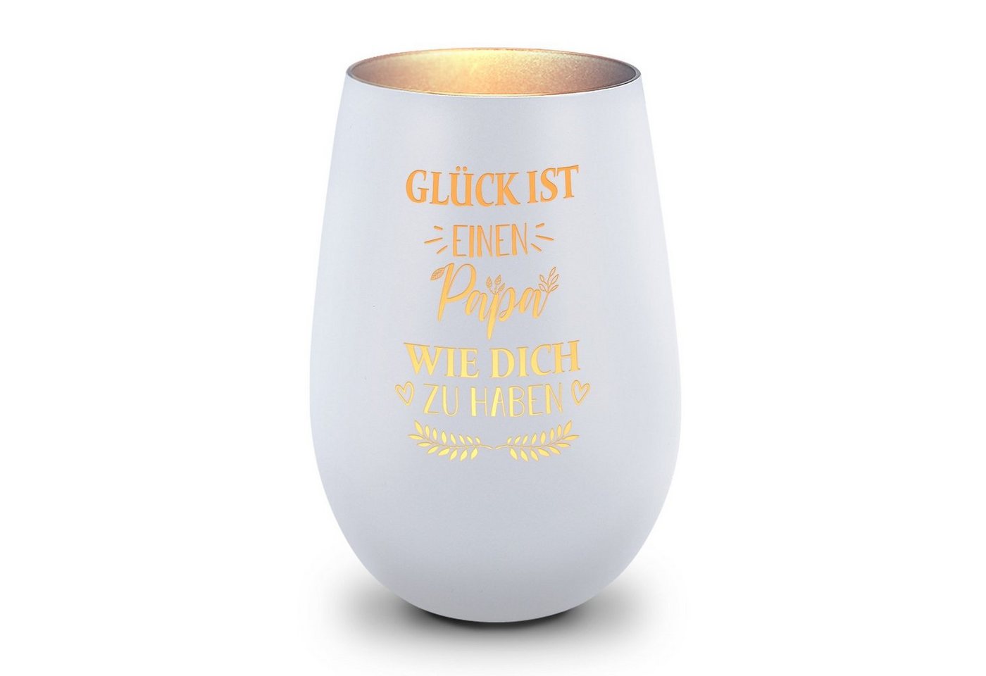 GRAVURZEILE Windlicht aus Glas mit Gravur - Glück ist einen Papa wie Dich zu haben - Deko (Weiß/Silber), Geschenke für Frauen und Männer zum Geburtstag und weitere Anlässe von GRAVURZEILE