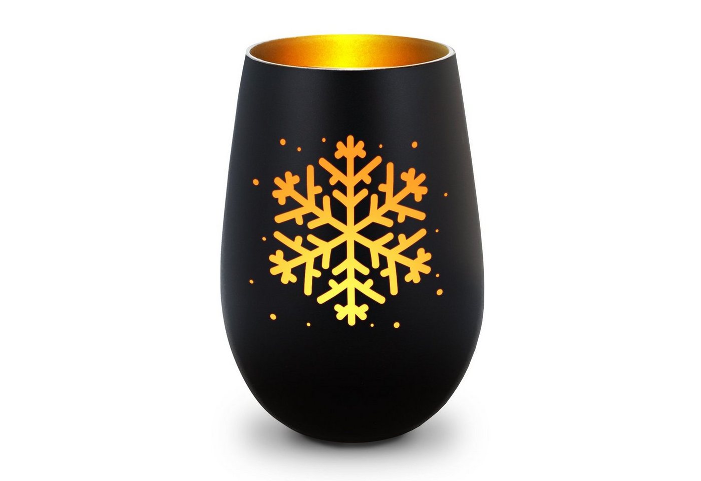 GRAVURZEILE Windlicht aus Glas mit Gravur - Schneeflocke - Weihnachtsdeko zum Verschenken (Schwarz/Gold), Geschenke für Frauen und Männer zum Geburtstag und weitere Anlässe von GRAVURZEILE