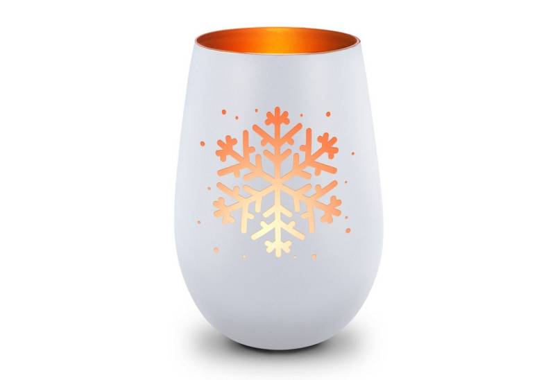 GRAVURZEILE Windlicht aus Glas mit Gravur - Schneeflocke - Weihnachtsdeko zum Verschenken (Weiß/Bronze), Geschenke für Frauen und Männer zum Geburtstag und weitere Anlässe von GRAVURZEILE
