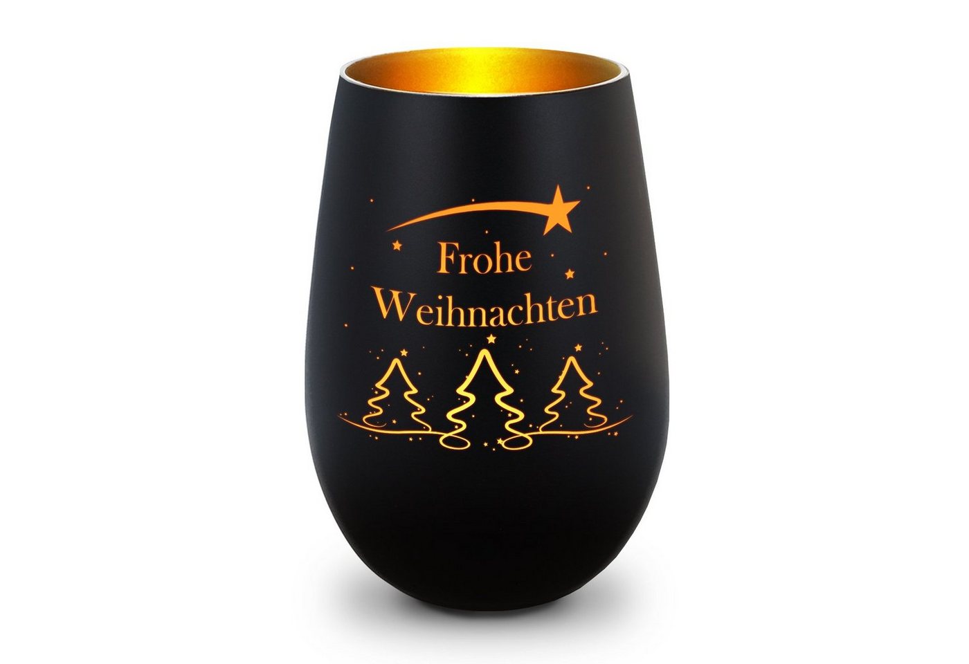 GRAVURZEILE Windlicht aus Glas mit Gravur - Tannenbaum - Weihnachtsdeko zum Verschenken (Schwarz/Gold), Geschenke für Frauen und Männer zum Geburtstag und weitere Anlässe von GRAVURZEILE
