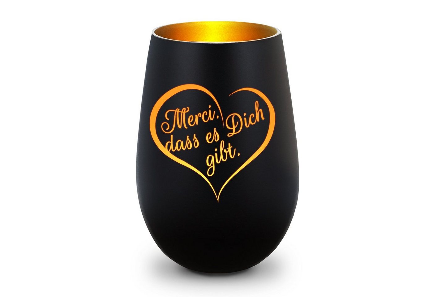 GRAVURZEILE Windlicht aus Glas mit beidseitiger Gravur - Merci dass es Dich gibt - Deko (Schwarz/Gold), Geschenke für Frauen und Männer zum Geburtstag und weitere Anlässe von GRAVURZEILE
