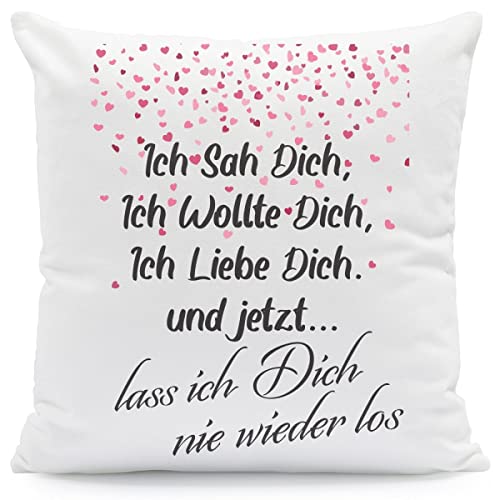GRAVURZEILE Zierkissen mit Spruch - Ich SAH Dich, Ich wollte Dich, Ich Liebe Dich - aus 100% Polyester - Geschenk zum Valentinstag - 100% Polyester - 40 x 40 cm Farbe mit Füllung von GRAVURZEILE