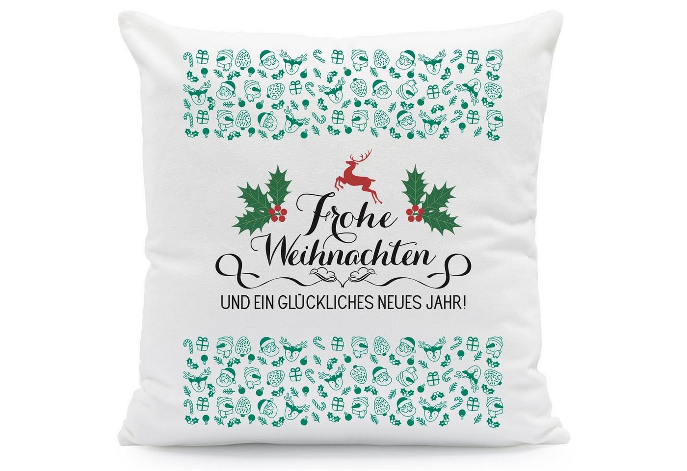 GRAVURZEILE Zierkissen mit Weihnachtsmotiv - Frohe Weihnachten und ein glückliches neues Jahr, Weihnachtsdeko - 40 x 40 cm - Waschbar bis 40 Grad - Mit Füllung von GRAVURZEILE