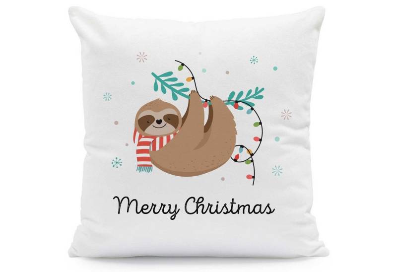 GRAVURZEILE Zierkissen mit Weihnachtsmotiv - Merry Christmas Faultier - Weihnachtsdeko, 40 x 40 cm - Waschbar bis 40 Grad - Mit Füllung von GRAVURZEILE