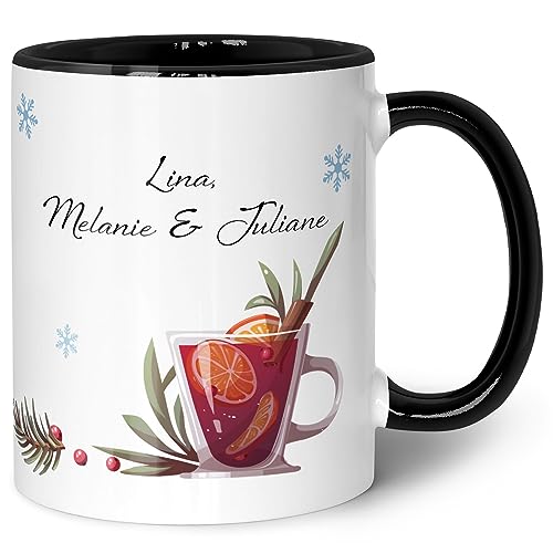 GRAVURZEILE personalisierte Tasse mit Weihnachtsmotiv - Mädels Glühwein - personalisiert mit Name - Geschenke für Frauen - Mikrowellengeeignet - Geschenk zu Wichteln Weihnachten - Schwarz & Weiß von GRAVURZEILE