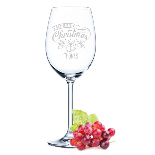 GRAVURZEILE Leonardo Weinglas mit Gravur - Merry Christmas Bells - Personalisiert mit Namen - Persönliches Geschenk zu Weihnachten für Weinliebhaber - Geschenke für Sie & Ihn - Farbe: Daily von GRAVURZEILE