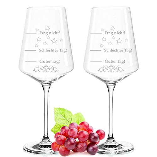 Leonardo Puccini Weingläser - Schlechter Tag Guter Tag - Frag nicht! - Zwei Gläser 750ml - Geburtstagsgeschenk - Lustiges Geschenk - Originelles Geschenk von GRAVURZEILE