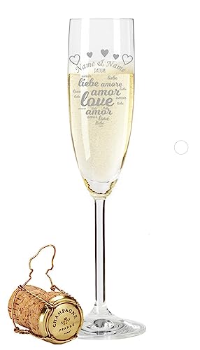 Leonardo Sektglas - Amore Design - personalisiert mit Namen & Datum - Geschenk zur Hochzeit, Verlobung & Jahrestag oder Valentinstag - ein perfektes Hochzeitsgeschenk - Einzelglas von GRAVURZEILE