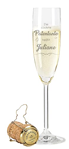 Leonardo Sektglas mit Gravur - Die coolste Patentante - Personalisiert mit Namen - Geschenk für die beste Patentante - Geeignet für Champagner & Sekt - Geschenke für Sie & Ihn - Farbe: Patentante von GRAVURZEILE