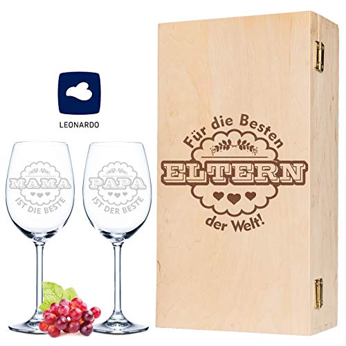 Leonardo Weingläser - Mama ist die Beste & Papa ist der Beste - im Set + gravierter Holzkiste - Das Geburtstagsgeschenk für echte Weingenießer - das perfekte Geschenk für Mama & Papa Leonardo Weingläser - Mama ist die Beste & Papa ist der Beste - im Set + gravierter Holzkiste - Das Geburtstagsgeschenk für echte Weingenießer - das perfekte Geschenk für Mama & Papa von GRAVURZEILE