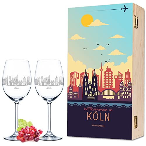 Leonardo Weingläser mit Gravur - Skyline Köln als Set - Personalisiert mit Wunschtext inkl. bedruckter Holzkiste - Souvenir Andenken & Mitbringsel - Geschenk für Sie & Ihn Leonardo Weingläser mit Gravur - Skyline Köln als Set - Personalisiert mit Wunschtext inkl. bedruckter Holzkiste - Souvenir Andenken & Mitbringsel - Geschenk für Sie & Ihn von GRAVURZEILE