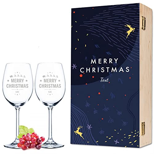 Leonardo Weingläser mit Gravur im - Christmas Night- Design als Set inkl. Holzkiste - Geschenk für Männer & Frauen Farbe kleine Kiste von GRAVURZEILE