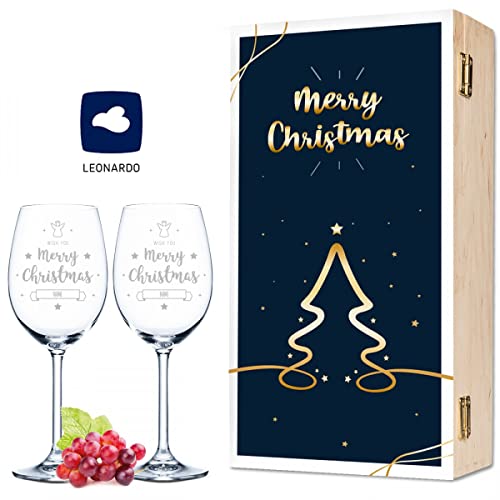 Leonardo Weingläser mit Gravur im - Goldene Weihnachten - Design als Set inkl. Holzkiste - Geschenk für Männer & Frauen Farbe kleine Kiste von GRAVURZEILE