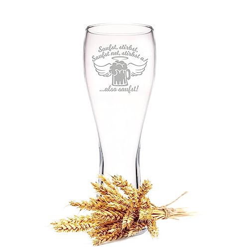 Leonardo Weizenglas mit Gravur - Saufst, stirbst, saufst net, stirbst a - Geschenke für Papa zum Vatertag - Geschenk für Bierkenner - Geschenkidee für Ihn Männer zum Geburtstag - 500 ml von GRAVURZEILE