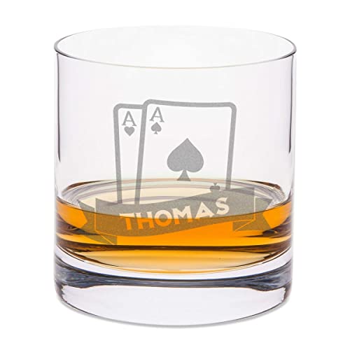 Leonardo Whiskyglas mit Gravur - Asse Design - Personalisiert mit Name - Graviertes Whisky Glas im Casino Karten Stil - Geschenke für Whiskey Liebhaber zum Geburtstag - Geschenk für Sie & Ihn von GRAVURZEILE