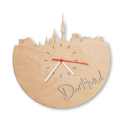 Skyline Dortmund Wanduhr aus Birken-Holz Made in Germany | Design Uhr aus Echtholz | Wand-Deko aus Birke | Originelle Wand-Uhr | Moderne Wand-Uhr im Skyline Design | Wand-Dekoration aus Natur-Holz von GRAVURZEILE