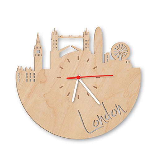 Skyline London Wanduhr aus Birken-Holz Made in Germany | Design Uhr aus Echtholz | Wand-Deko aus Birke | Originelle Wand-Uhr | Moderne Wand-Uhr im Skyline Design | Wand-Dekoration aus Natur-Holz von GRAVURZEILE