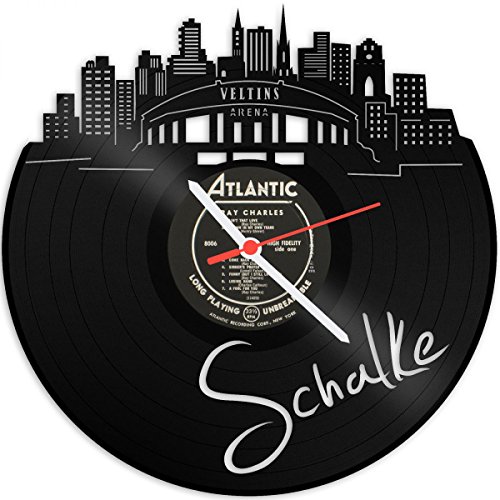 GRAVURZEILE Schallplattenuhr - Skyline Schalke 2018 - Wanduhr aus gegossenem Vinyl mit Stadt Skyline 30 cm - Upcycling Design-Uhr Wand-Deko Vintage-Uhr Wand-Dekoration Retro-Uhr - Made in Germany von GRAVURZEILE